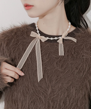 レースリボンパールネックレス