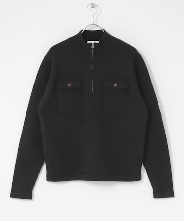 『洗濯可』ダブルポケットハーフジップニット