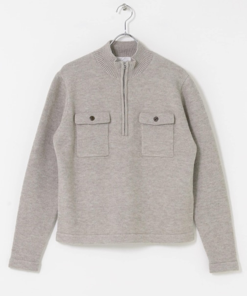 『洗濯可』ダブルポケットハーフジップニット