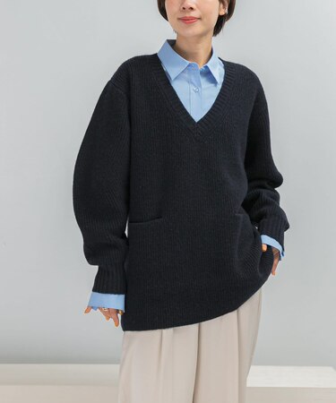 アルパカ混カーブスリーブVネックプルオーバー