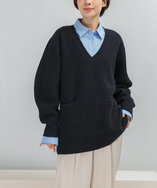 アルパカ混カーブスリーブVネックプルオーバー