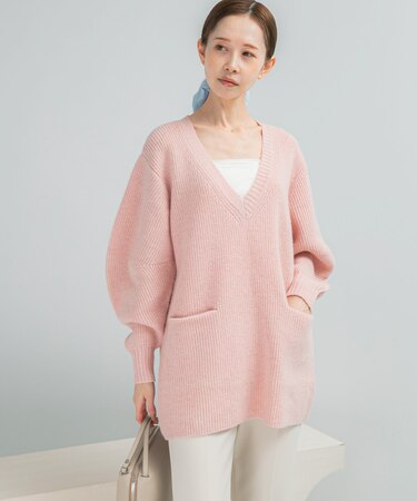 アルパカ混カーブスリーブVネックプルオーバー
