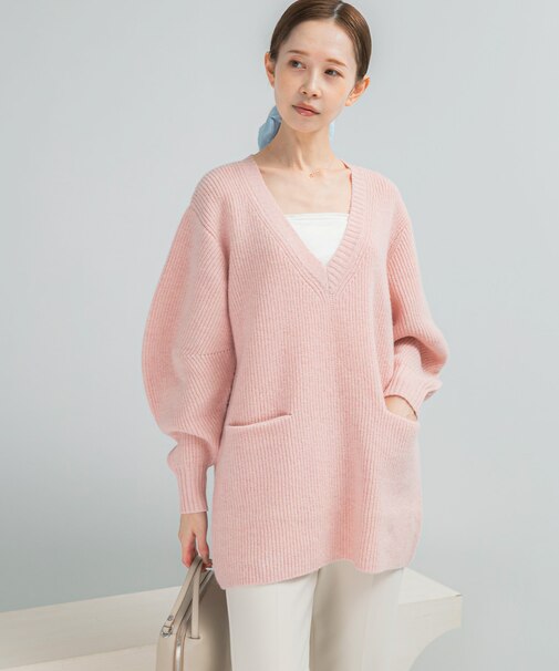 アルパカ混カーブスリーブVネックプルオーバー