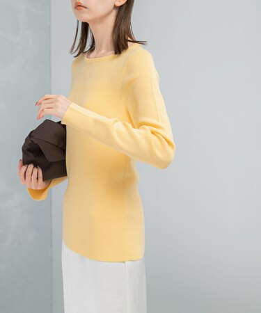 シルク混スリットスリーブリブニット