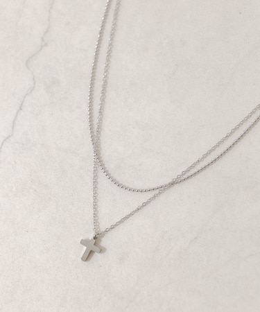 ステンレスクロストップレイヤードネックレス