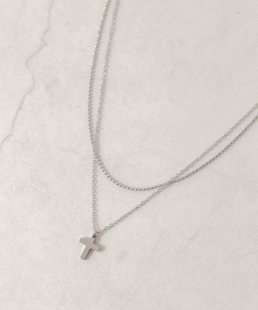 ステンレスクロストップレイヤードネックレス