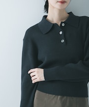 コットンシルクポロ衿ニット