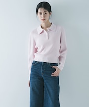 コットンシルクポロ衿ニット