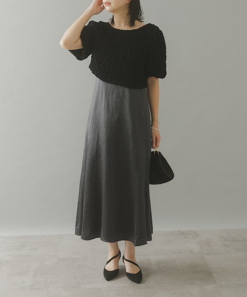 kaene　シャーリングシフォンブラウスセットドレス