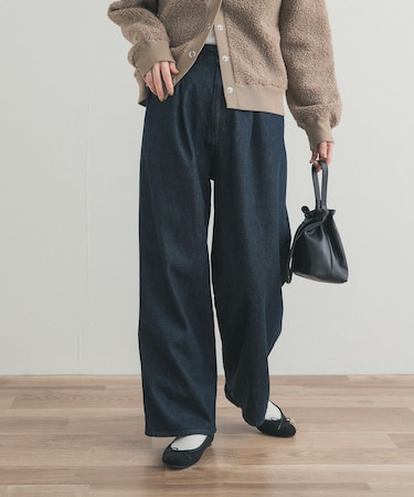 裏起毛タックデニムパンツ