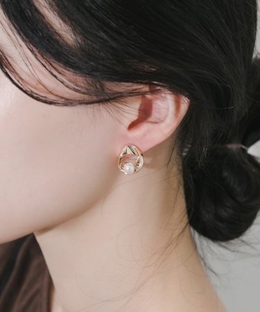 メタルラウンドパールイヤリング