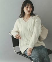 ウールカシミヤケーブル編オーバーニット