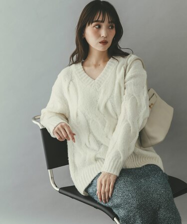 ウールカシミヤケーブル編オーバーニット