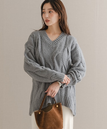 ウールカシミヤケーブル編オーバーニット