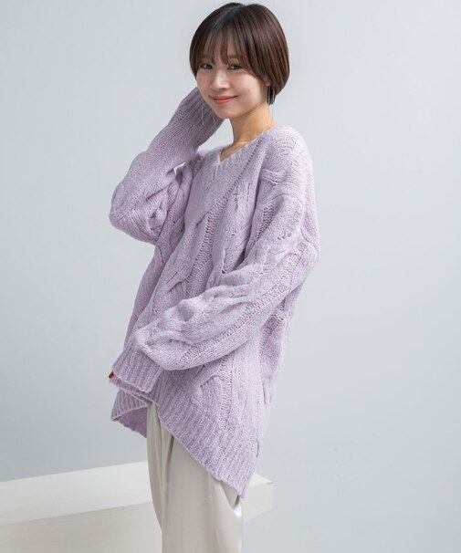 ウールカシミヤケーブル編オーバーニット