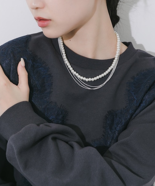 パールチェーンレイヤードネックレス
