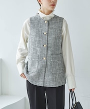 ノーカラーツイードジレ