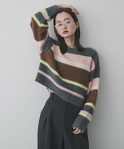 『洗濯可』シャギーハイショクボーダーニット