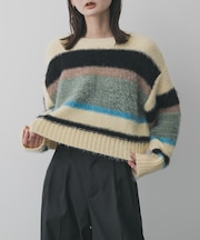 『洗濯可』シャギーハイショクボーダーニット