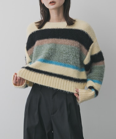 『洗濯可』シャギーハイショクボーダーニット