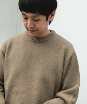 ウールブレンドネップクルーネックニット