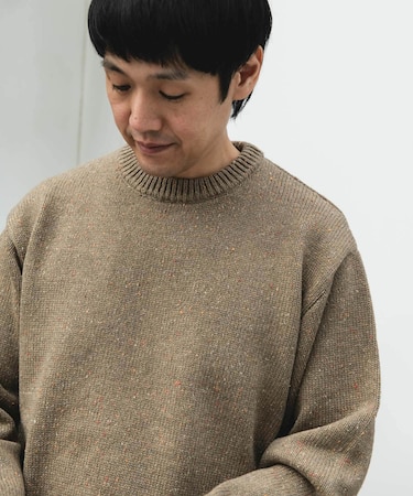 ウールブレンドネップクルーネックニット