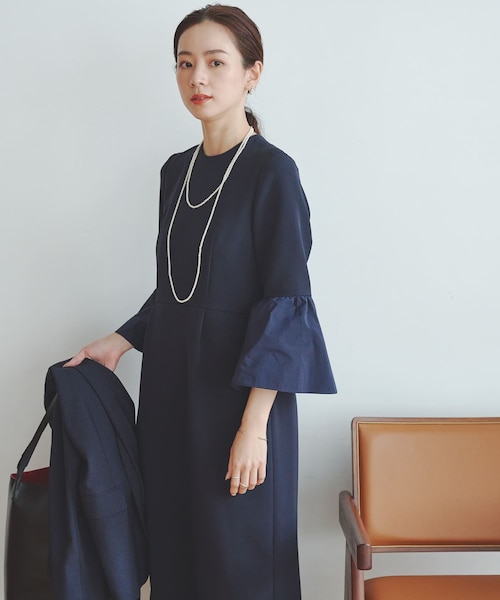 BORDERSatBALCONY36フレアスリーブワンピース used フレアスリーブステッチデザインワンピース(FREE B.GRAY): ワンピース