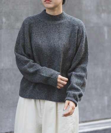 FORK&SPOON　畦編みハイネックニット