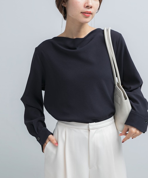 トリアセテート混ドレープネックブラウス