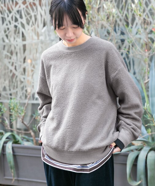 パイル編みクルーニット