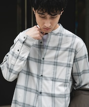 防シワ起毛ネルバンドカラーシャツ