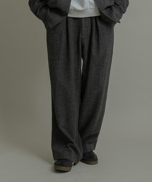 スライバーライクヘリンボーンワイドパンツ