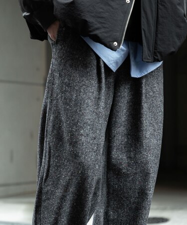 カラーネップワンタックバレルパンツ