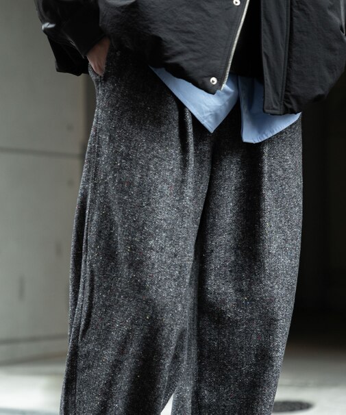 カラーネップワンタックバレルパンツ