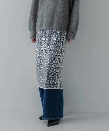 スパンコールチュールレイヤードスカート