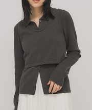 『一部WEB限定カラー』ミニブークレレイヤードニットシャツ