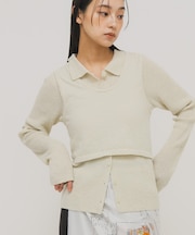 『一部WEB限定カラー』ミニブークレレイヤードニットシャツ