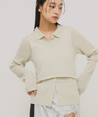 『一部WEB限定カラー』ミニブークレレイヤードニットシャツ