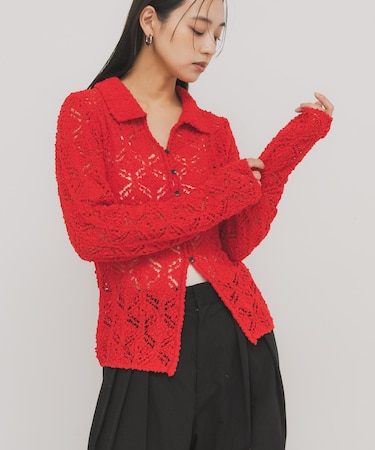 クロシェレースニットシャツ