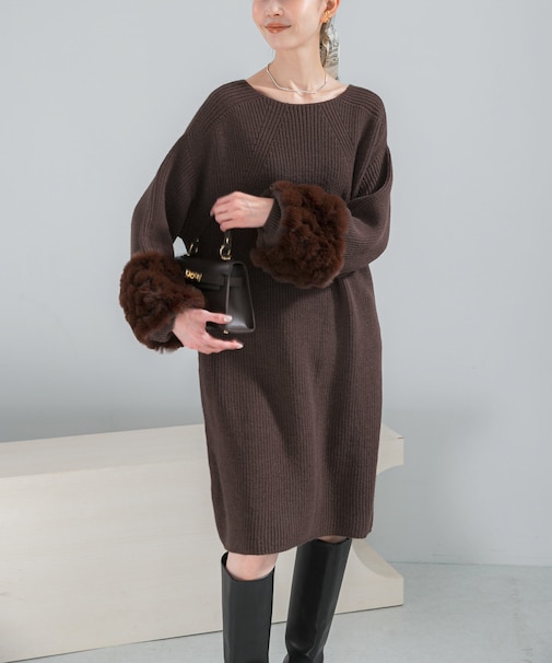 『WEB限定』ファードッキングニットミニワンピース