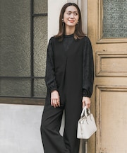 Vネックタックオールインワン