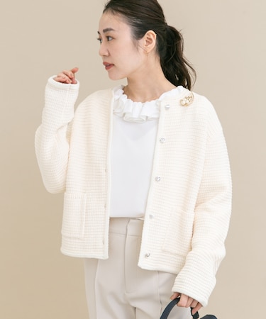 『WEB／一部店舗限定』ツイードノーカラーニットジャケット