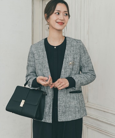 ツィードVネックロングジャケット