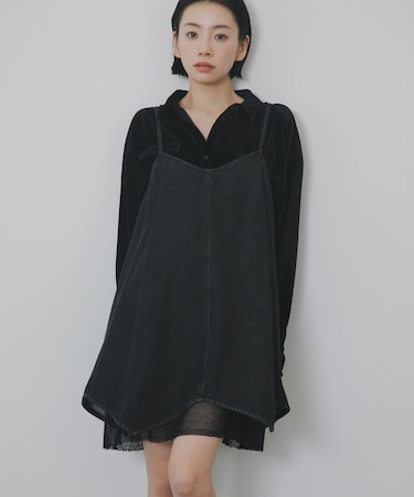 メッシュレイヤードデニムキャミワンピース