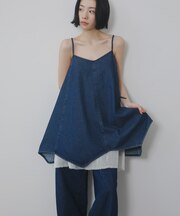 メッシュレイヤードデニムキャミワンピース