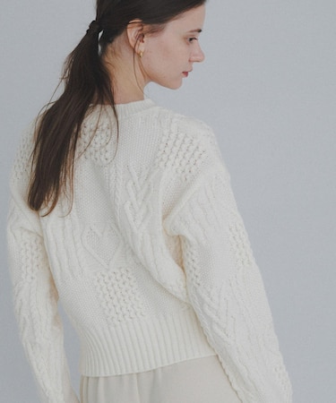 パッチワークハートケーブルニット