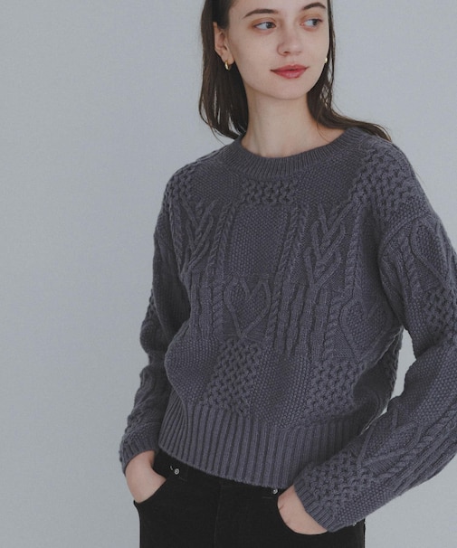 パッチワークハートケーブルニット