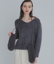 ラメフェザーVネックニットプルオーバー