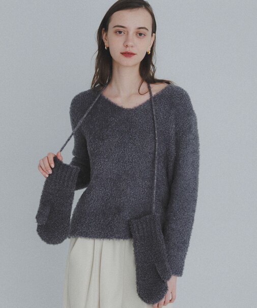 ラメフェザーVネックニットプルオーバー