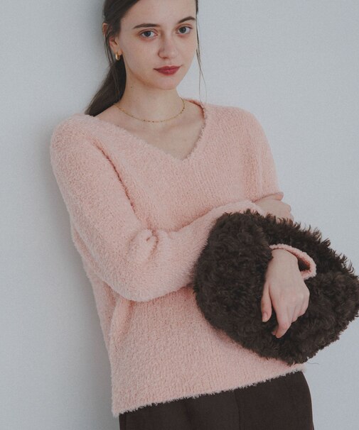 ラメフェザーVネックニットプルオーバー